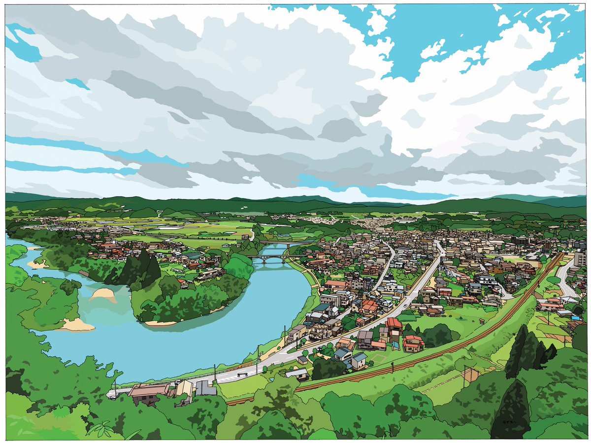 青山 大介 鳥瞰図絵師 Sur Twitter 昨年描いた絵 題 左沢夏景色 山形県大江町の楯山公園から最上川を見下ろした景色 日本の重要文化的景観にも指定されている左沢 最上川舟運の町並み 青山 大介 鳥瞰図絵師 Sur Twitter 昨年描いた絵 題 左沢夏景色 山形県大江町の楯山公園から最上川を見下ろした景色 日本の重要文化的景観にも指定されている左沢 最上川舟運の町並み