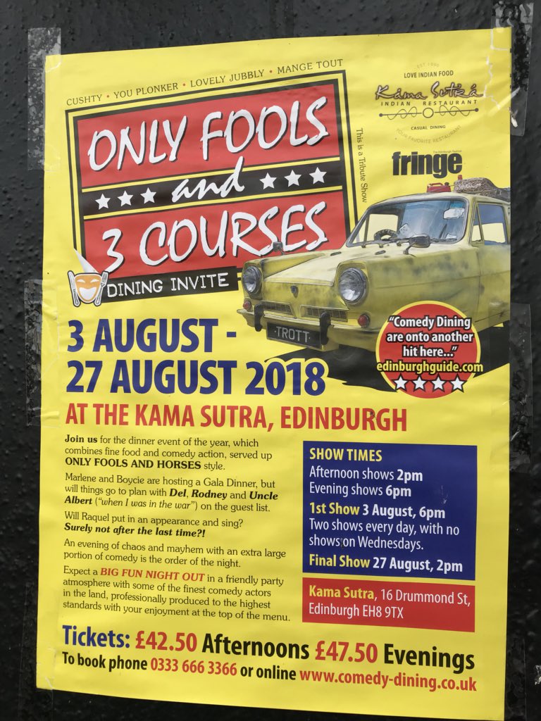RichardLeeWalsh's tweet photo. Just had the BEST time at #OnlyFoolsAnd3Courses @ComedyDining. Definitely recommend catching this if you are at #EdFringe https://t.co/3kAzcVSAJ4