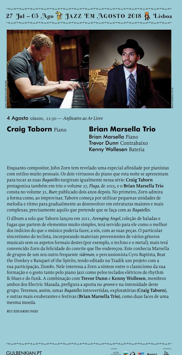 #4Agosto
#CraigTaborn 
#BrianMarsellaTrio 
#JazzEmAgosto2018