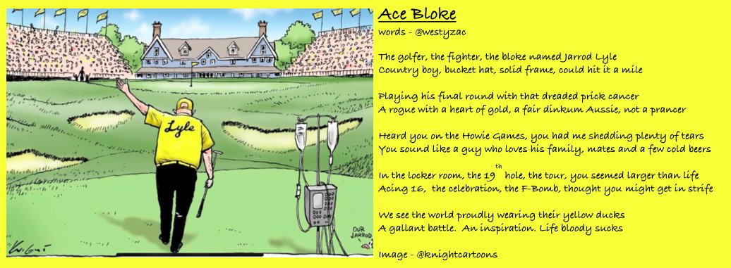 Listening to the Howie Games Podcast @jarrodlylepga last summer was really emotional. We are the same age, Aussies, love Golf, wife and young kids. I was gutted with this weeks news. <a href="/bowdo83/">Bowdo</a> <a href="/aussieallenby/">Robert Allenby</a> <a href="/TonyWebeck/">Tony Webeck</a> <a href="/GolfAust/">Golf Australia ⛳️</a> <a href="/MarkHoward03/">Mark Howard</a> Image - @Knightcartoons #jarrodlyle