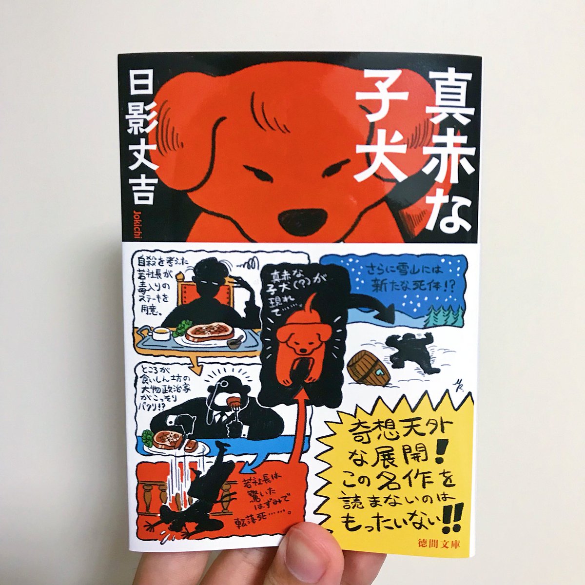 日影丈吉の快作ミステリー「真赤な子犬」(徳間書店)新装版の装画を担当しました。帯にはイラストによるあらすじも描いています。初のミステリー小説の装画、またひとつ夢が叶いました。 