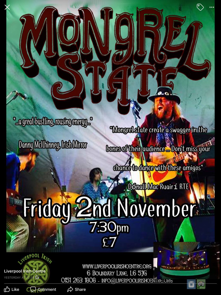 LiverpoolIC's tweet image. Here’s a date for your diary,now you don’t want to miss this band @mongrelstate ,very excited to have them here on their UK and European tour this November