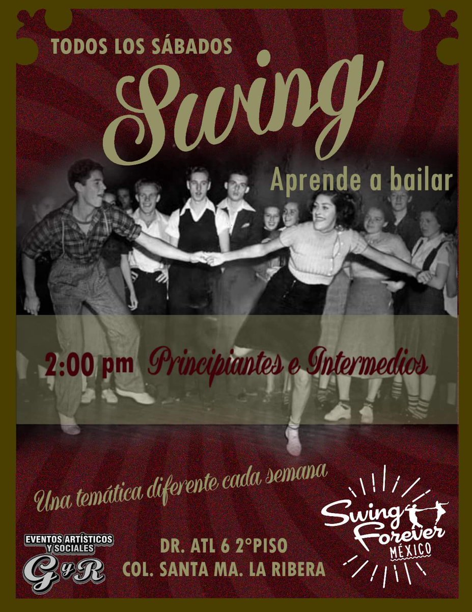 SwingForeverMex's tweet photo. Hoy es #sábado de #Swing y #RockNRoll 💃🏻🕺🏻🎶 ¿vienes a tomar clase? https://t.co/695h1DYmOY