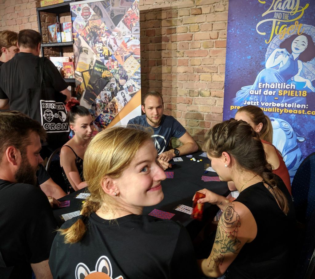 _QualityBeast's tweet photo. Without our amazingly bright and lively translator and gamerunner, Eva Becker, #TheLadyAndTheTiger would not be coming out in German at all. Thank you, Eva, for your hard work and wonderful energy, keeping the booth packed the entire weekend at #BerlinCon18! https://t.co/9pxaAi15a7