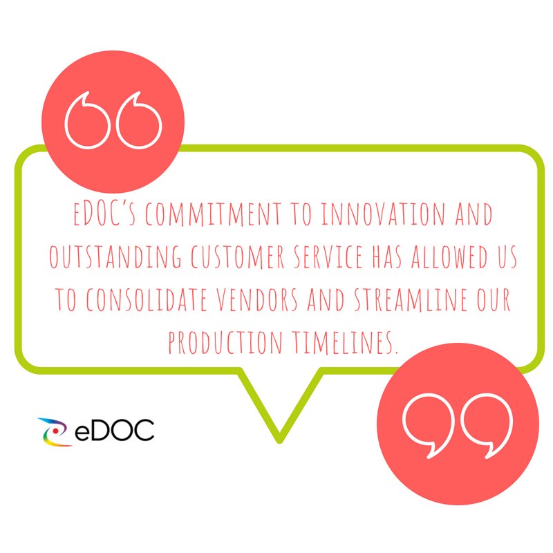 eDOC_Comms's tweet image. #Testimonial: &quot;eDOC’s commitment to innovation and outstanding customer service has allowed us to consolidate vendors and streamline our production timelines.&quot; #CustomerAppreciation #eDOC #NimblePrecision