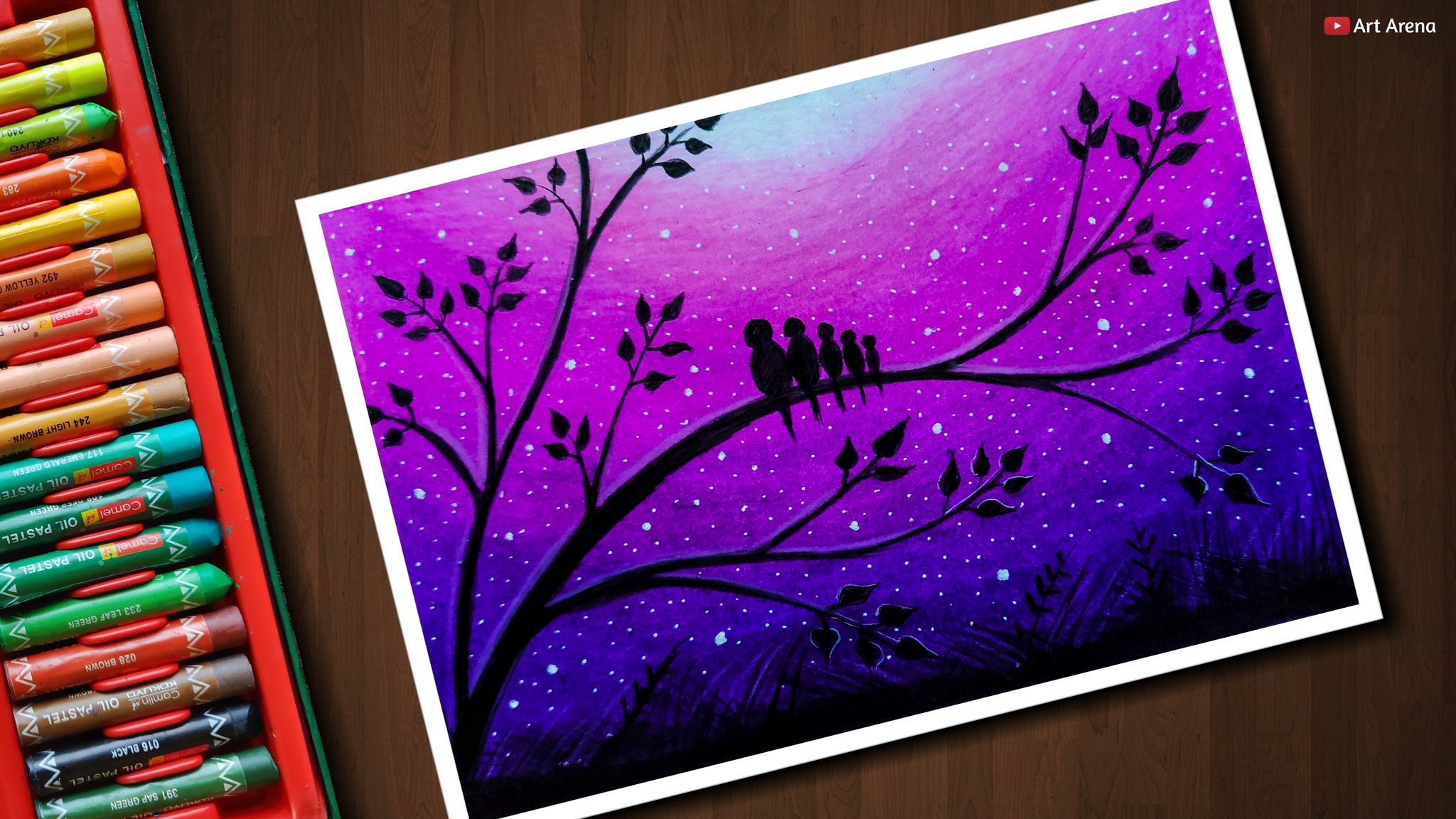 Beautiful Purple Moonlight Scenery Drawing Oil Pastel A4 Free Shipping  Original | eBay