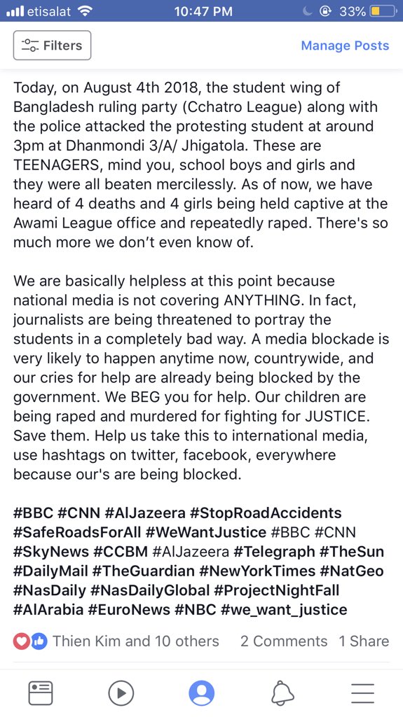 sheizdreaming's tweet photo. Bangladesh is my closest neighbour country and this horrible piece of news that coming from here is really saddening and must need international media attention n also rightful steps from government. It's very important. @CNN 
#WeWantJustice 
#SaveBangladesh 
#RoadSafetyBD https://t.co/vbnJfgxsOX