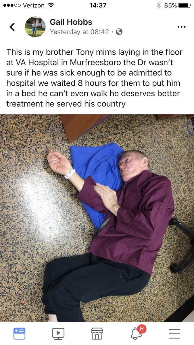 @SecWilkie @DeptVetAffairs @POTUS @realDonaldTrump Please explain why this veteran was left in the floor at VA hospital in Murfreesboro TN. #ourveteransdeservebetter