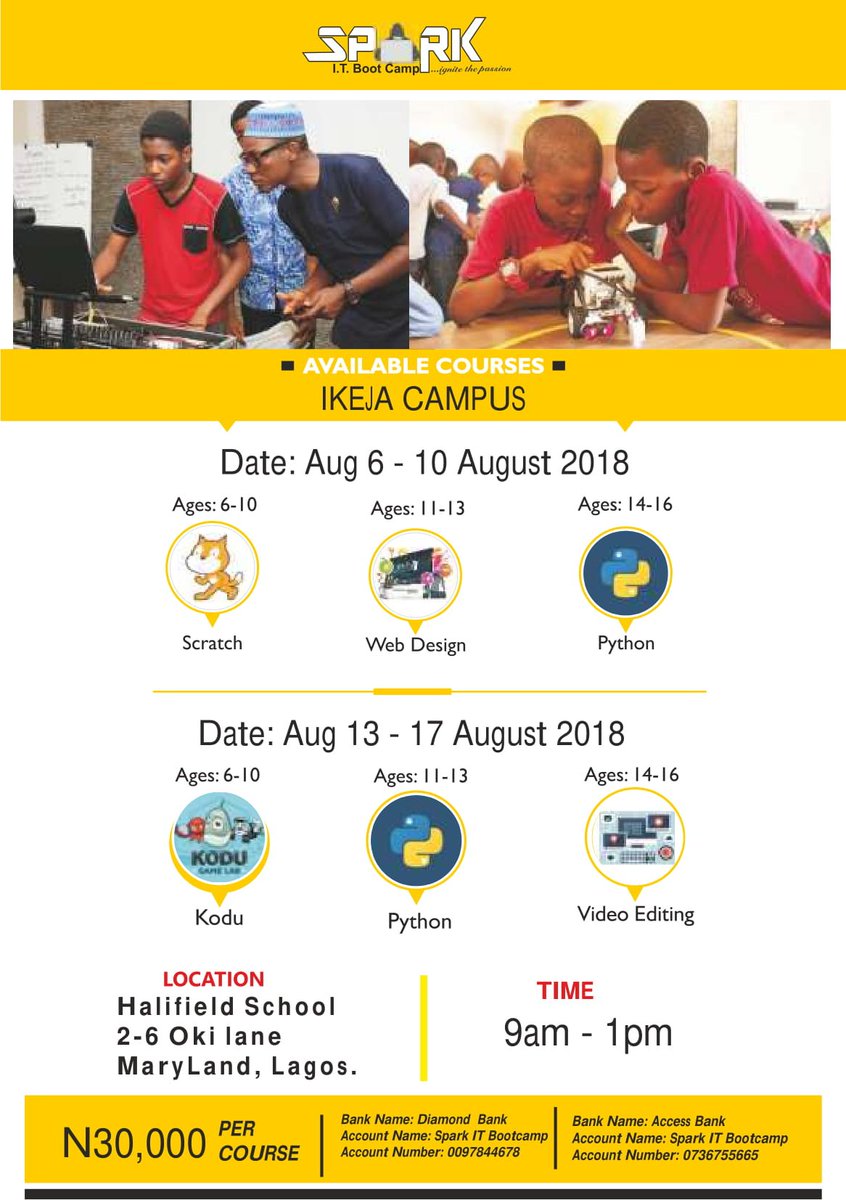 sparkitbootcamp's tweet photo. Spark IT Bootcamp is pleased to announce that our Ikeja Location is now available! Here is our flyer for the new location as well as the courses available for the dates. Kindly email us at hello@sparkitbootcamp.com and call the numbers included for more information if needed. https://t.co/u5Sjq1z0vh