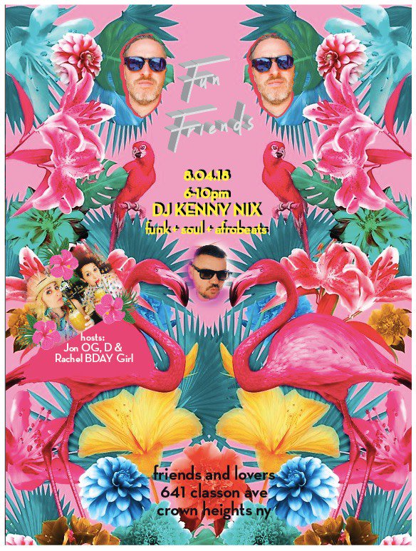 friendsloversbk's tweet photo. Tonight! Come dance with the #fnlbk crew for #FunFriends

Hosted by John OG, D, &amp; Rachel BDay Girl with music by DJ Kenny Nix.

6PM | Free to party! | Happy Hour Drink Specials 5-9PM https://t.co/hkiyqFaIHZ