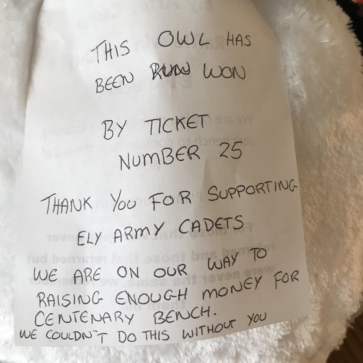 StarbucksEly's tweet photo. The Owl was won by ticket number 25! Congratulations and thank you all for donating to the Ely army Cadets❤️ #community #ely https://t.co/8S8MAT8p7d