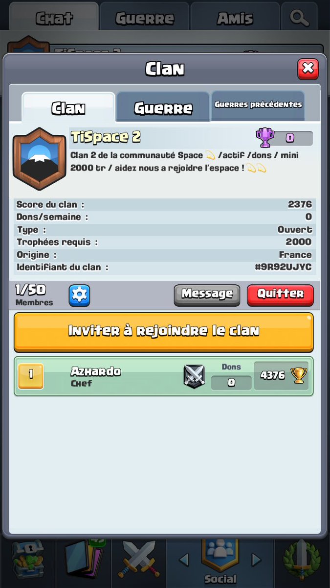 Clan 2 de tispace ouvres ses porte ! , si vous souhaitez vous joindre à la famille Spaces n’hésitez pas à venir 2000 tr minis , aidez nous à rejoindre l’espace 💫 ! Ambiance, entraide , et bonne entente !