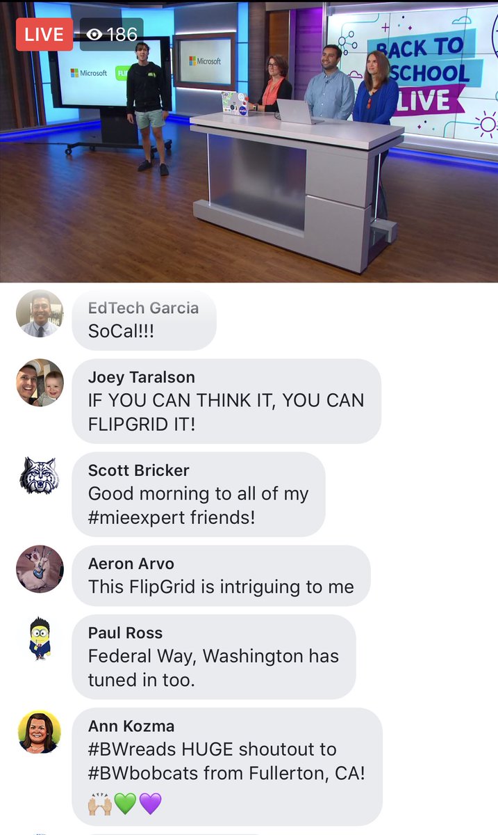 annkozma723's tweet photo. Hey #BWbobcats! Shoutout to YOU on @MicrosoftEDU #BackToSchool LIVE today for your #BWreads @Flipgrid! I spy @mrsmcdoug on the screen! @BobcatGraham @hannah_lim4 @AdamShortShorts rocked the 1st Period opening! #flipgridfever πππΌ https://t.co/1BezbsmWuS