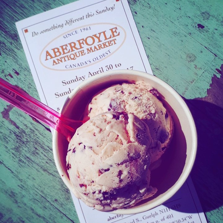 Chunk Cherry, chunks of chocolate covered almonds in a cherry ice cream. We only have a limited amount of this special seasonal flavour, and only <a href="/aberfoylemrkt/">Aberfoyle Antique Market</a> this weekend! #smallbatchicecream  #icecream #chunkcherry #cherryicecream #madewithawholelottalove