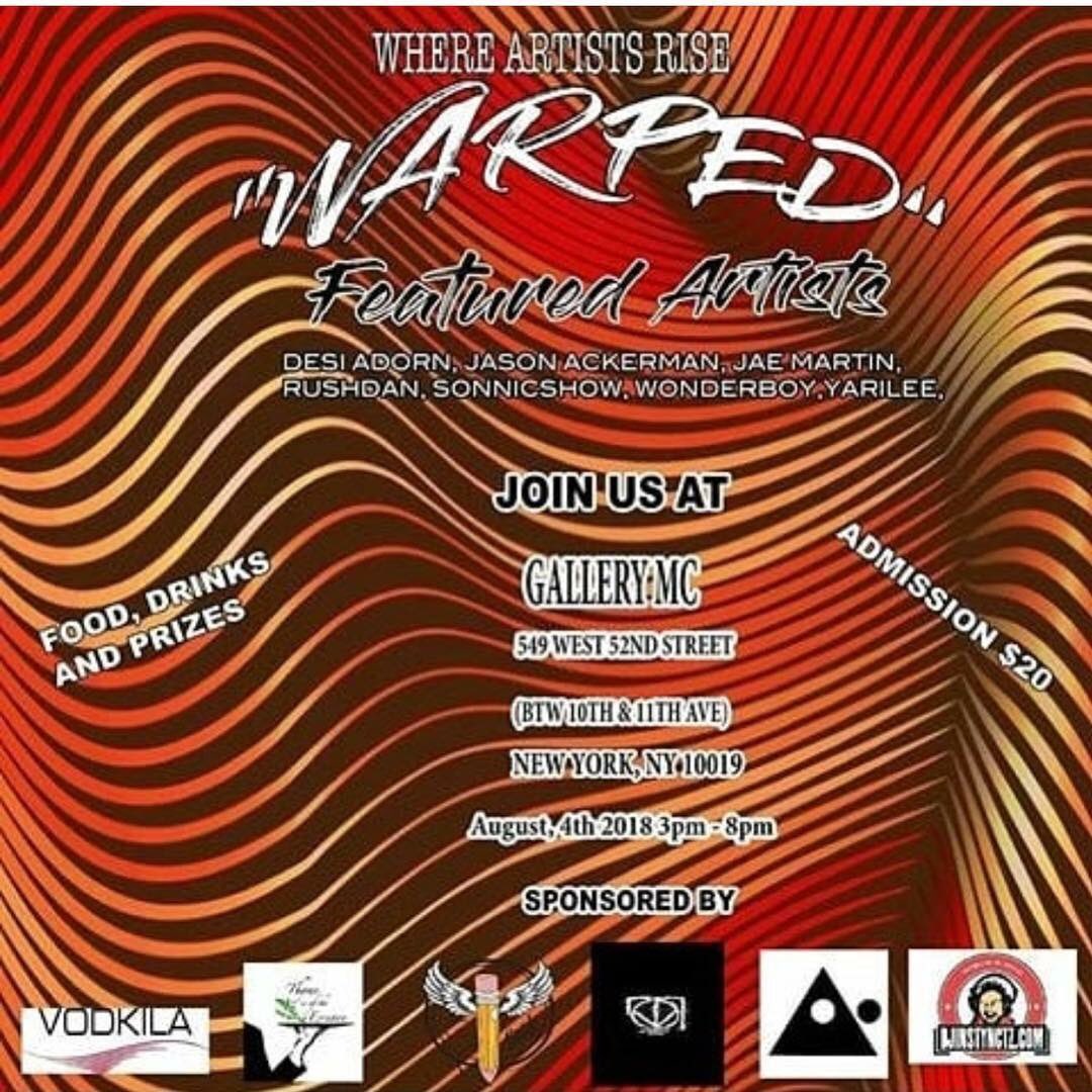 CinCityM's tweet photo. Stop by the @whereartistsrise #Warped event at the @GalleryMCNYC today from 3-8pm. Catch featured artist @KnownAsJae #art #artevent #nyc #west #artistsontwitter https://t.co/XDdd3kNBWQ