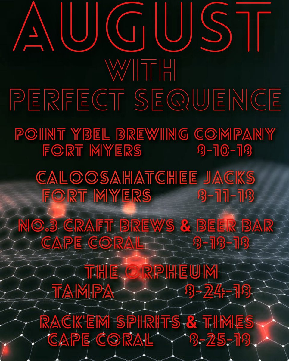 PerfectSequence's tweet image. HEY FLORIDA 🌅🐊!!!! We&apos;re so excited to be playing at a venue near you!! Come vibe with us 😁🎸 #perfectsequence #CapeCoral #FortMyers #Tampa #August #Swflmusic #awaken