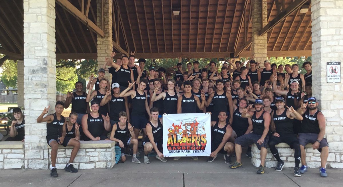 AlzersBBQ's tweet photo. We are proud to be able to sponsor such a great group of kids. Cedar Park football is in for a great season ahead of them. Shoutout to Yancy Culp for helping these athletes get one step ahead of their future opponents with his #GetBurly program. #AlzersBBQ #CedarParkFB #CPProud https://t.co/cQaIBO2BrV