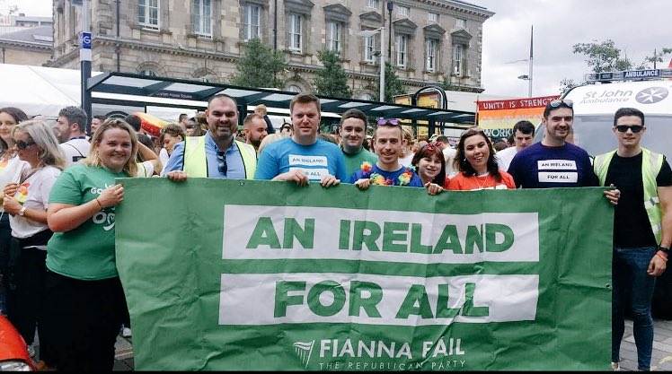 OgraFiannaFail's tweet photo. What a fantastic day at Belfast Pride. Very well received yet again! #AnIrelandforall #BelfastPride #ÉireDoChách #ComeOutforChange  @fiannafailparty https://t.co/F9he2v0evd