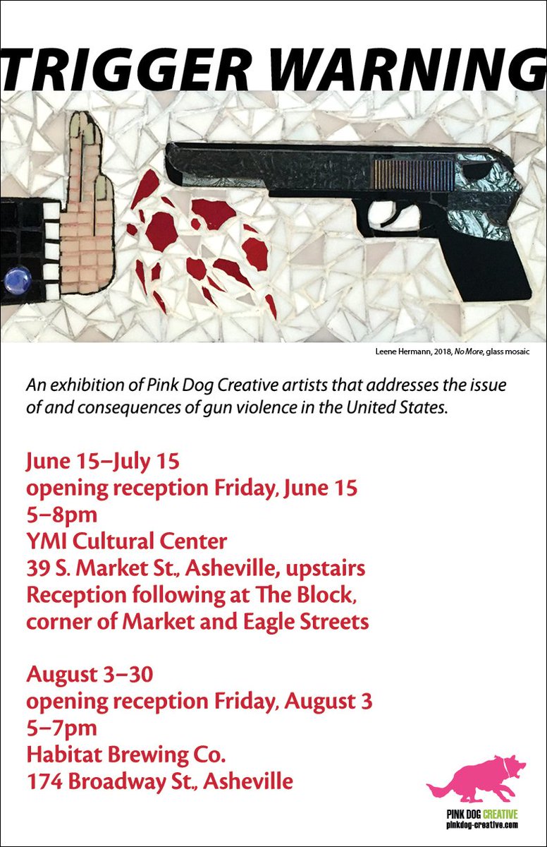 PinkDogCreative's tweet photo. Thank you to @HabitatBrewing for hosting our opening reception for Trigger Warning last night! It was a wonderful evening! #asheville #art #gunviolenceawareness #alvart https://t.co/SQGChsoehO