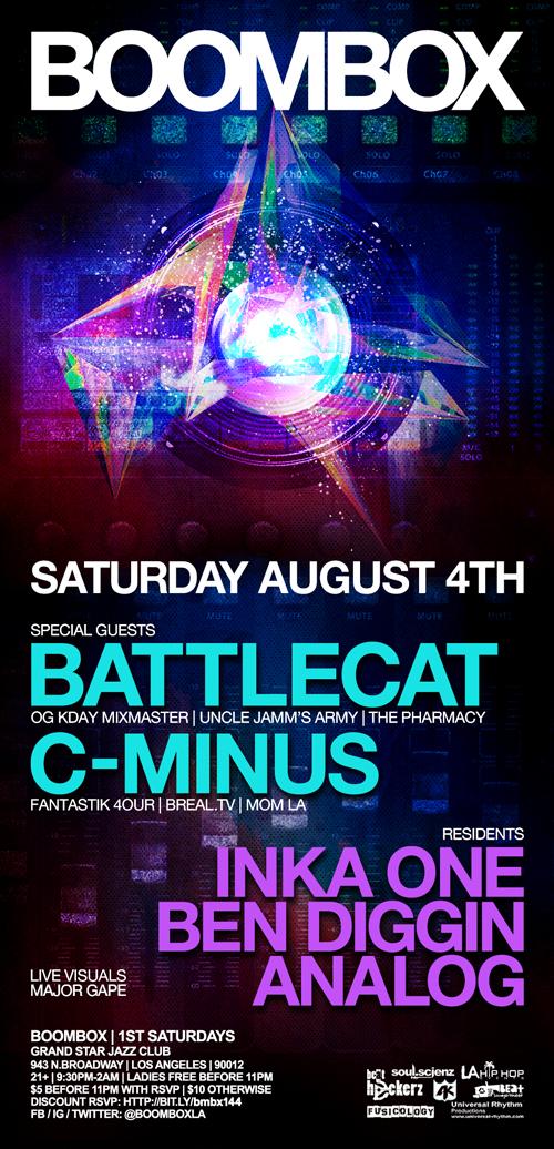 fusicology's tweet photo. Tonight LA @BoomboxLA with Battlecat, C-Minus, Ben Diggin, Analog, & Inka One @TheGrandStar https://t.co/KysX8gqGFU #BoomboxLA #Battlecat #BenDiggin #InkaOne #DjAnalog @inka_one @DEEJAYANALOG @Ben_Diggin @djbattlecat @koolzarlove https://t.co/g3gtSsTXqF