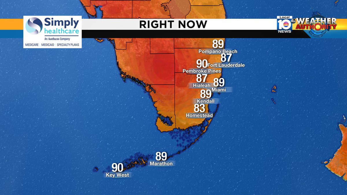 It's 2PM, here are south Florida's current temperatures. #BROWARD #MIAMI-DADE #FLKEYS Sponsored by Simply Healthcare https://t.co/Ce2ERvW97s