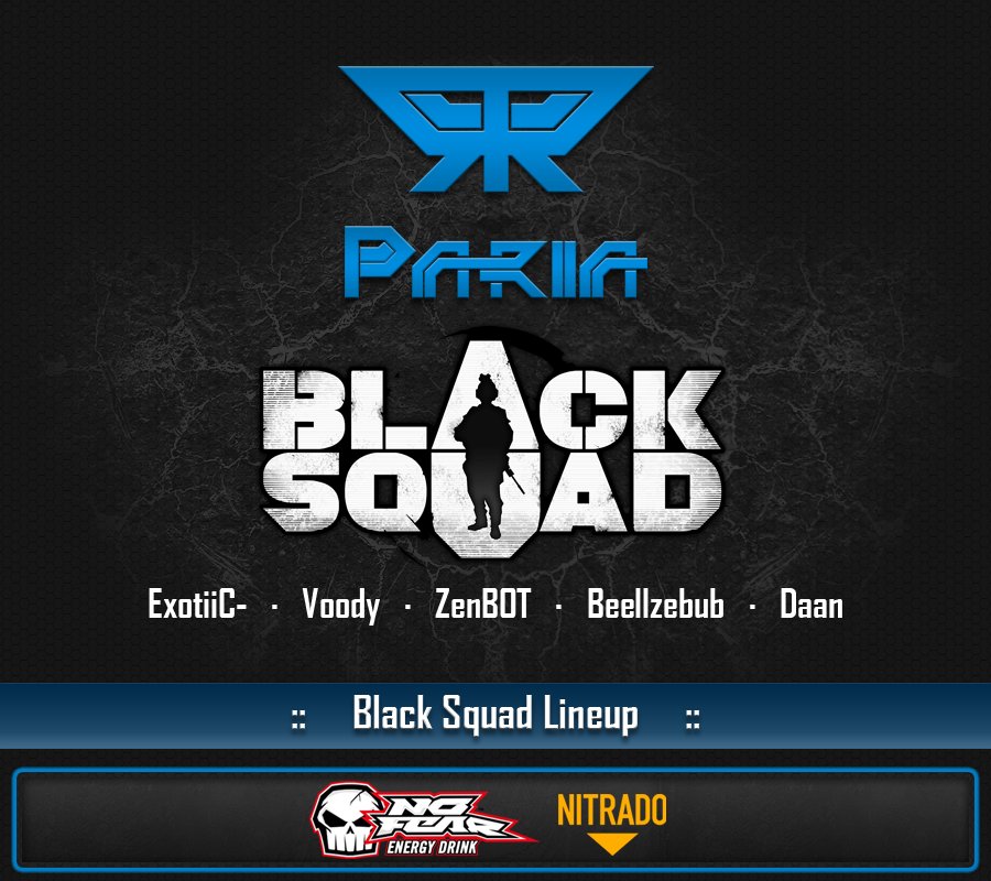 .<a href="/TeamParia/">Team Paria</a> announces <a href="/PlayBlackSquad/">Black Squad</a> / <a href="/ESLBlackSquad/">ESL Black Squad</a> roster!

READ MORE: facebook.com/TeamParia/phot…

#BlackSquad #ESLBlackSquad #ESL #eSports

#PariaBlues