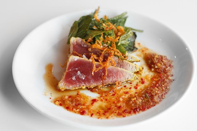 larutapdx's tweet photo. Galangal and Turmeric Rubbed Tuna with jaew, herb salad, and fried shallots. This is @tastynalder chef James Cebron’s dish for Bluefin Tuna Week happening throughout Portland until August 5th! #torobravopdx #larutapdx #bluefintunaweek https://t.co/51KaorsGR4 https://t.co/Lja2PI2OrG