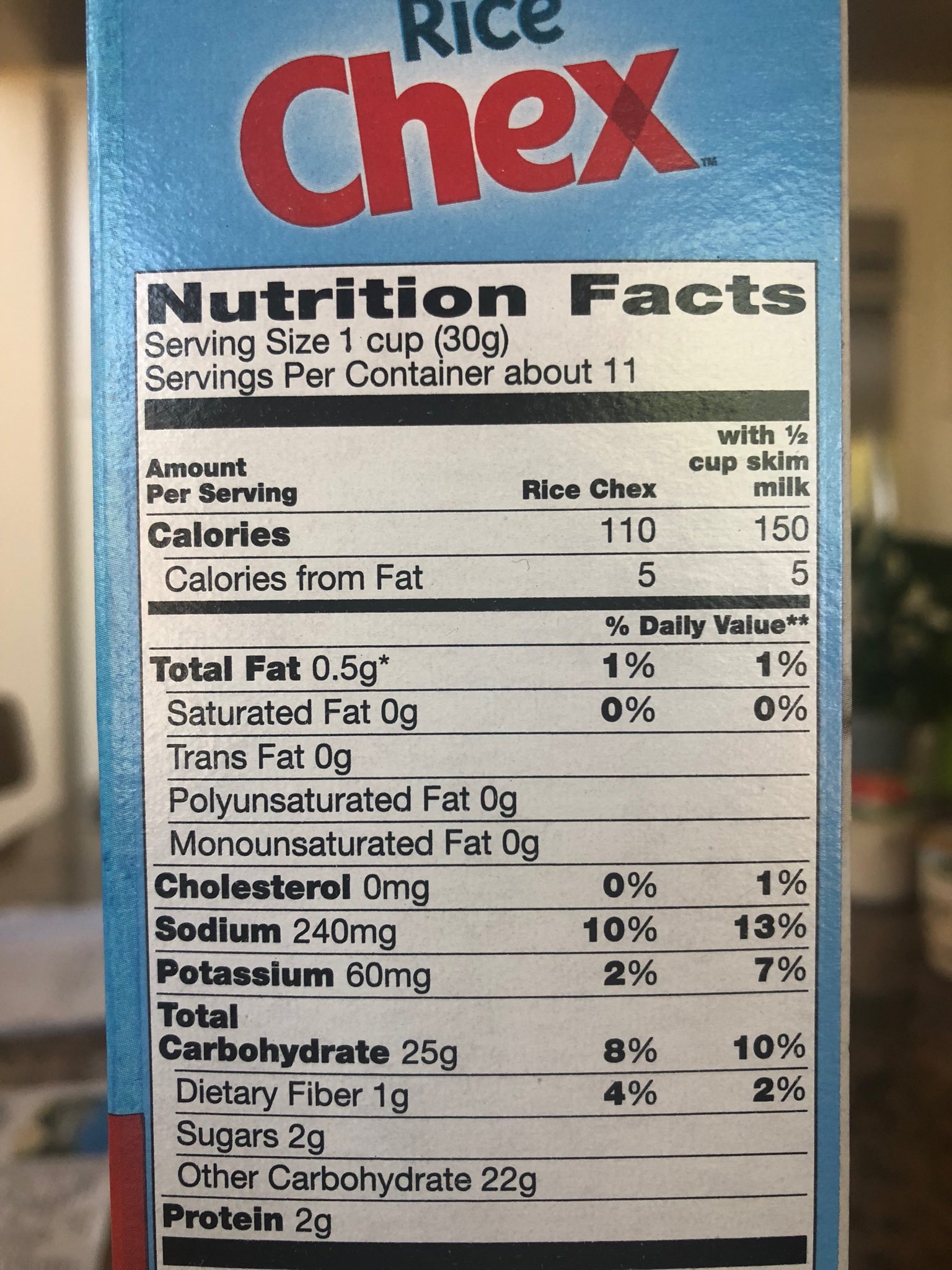 Rice Chex Nutrition Facts Label