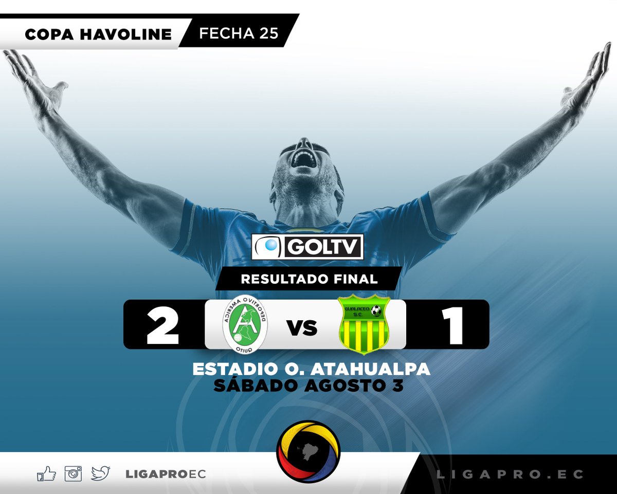 LigaEcuabetec's tweet photo. #SeriebECU 🇪🇨 | Resultado Final.
Triunfo de @CDAmerica_Quito (2-1) @GualaceoSC

Goles #CDAQ ⚽ Jhon Arroyo y Ronie Carrillo.
Gol #GSC ⚽ Jorge Detona. https://t.co/Vgoyh6clKD