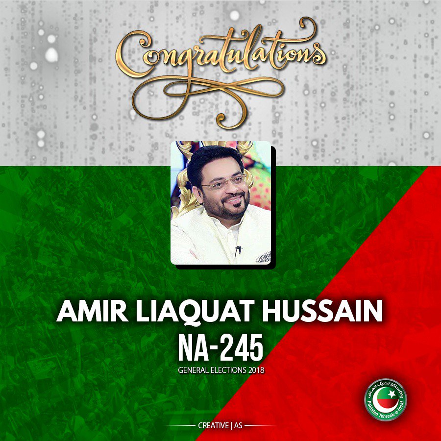 PTI_KHI's tweet photo. کراچی کے اہم حلقہ #NA245 سے ڈاکٹر عامر لیاقت حسین نے جس جانفشانی سے الیکشن مہم چلا کر اور عمران خان کا پیغام حلقہ کے ہر گھر میں پہنچا کر یہ کامیابی حاصل کی وہ زبردست مبارک باد کے مستحق ہیں،
اب انشاء اللہ اس حلقے کے پانی اور لیز کے مسائل بھی حل ہوں گے۔
#شکریہ_کراچی https://t.co/d6H2qwOzio