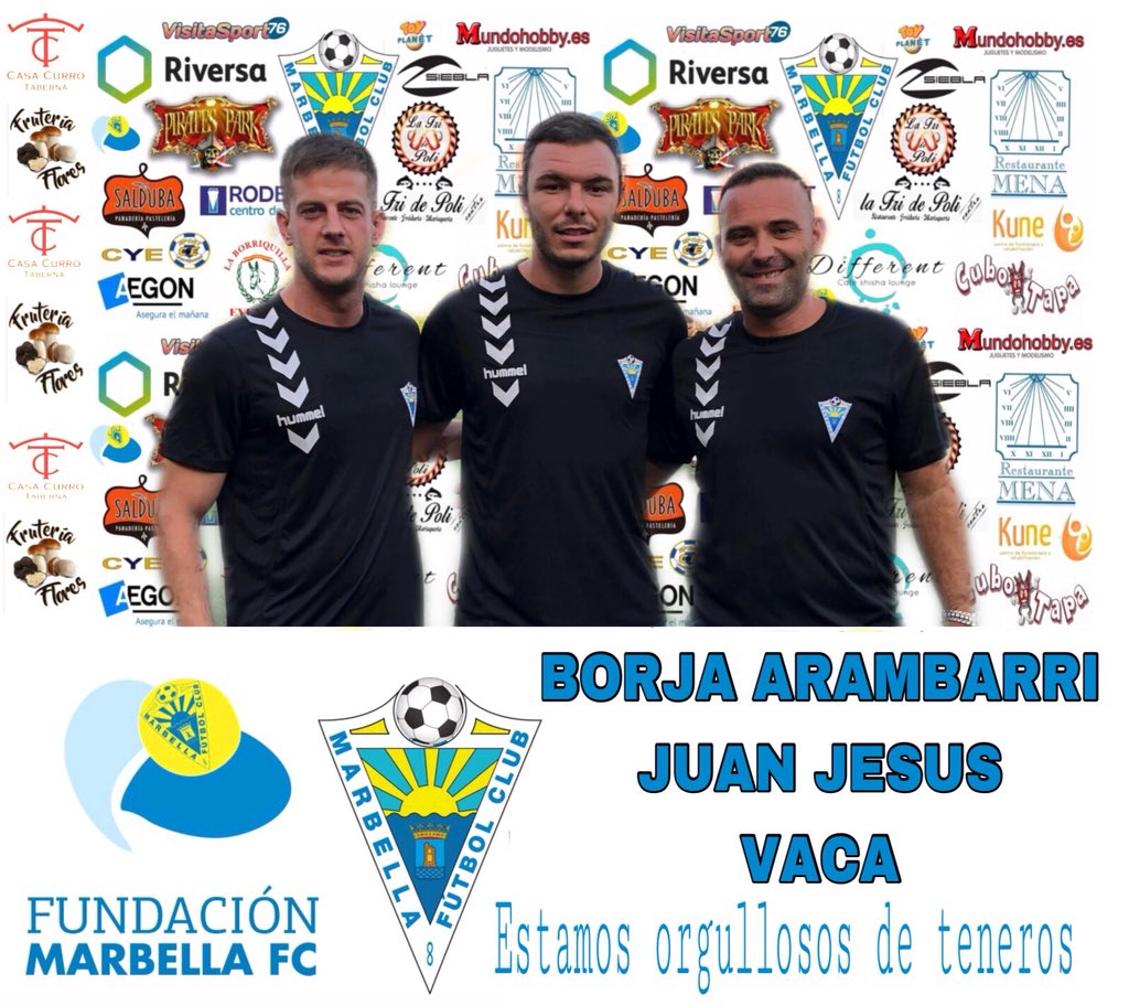 CanteraMFC's tweet image. Os presentamos el cuerpo tecnico del Benjamin Preferente 2ª Andaluza del #MarbellaFC Temp. 2018/19⚽️💙 hablamos de #BorjaArambarri #JuanJesus y #Vaca en nuestra #FundacionCanteraMarbellaFC estamos orgullosos de teneros.