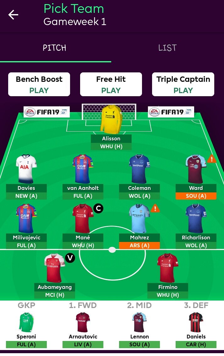 TichiFC's tweet photo. I'm done with my #FPL team...thoughts? https://t.co/oROgfEm3Ny