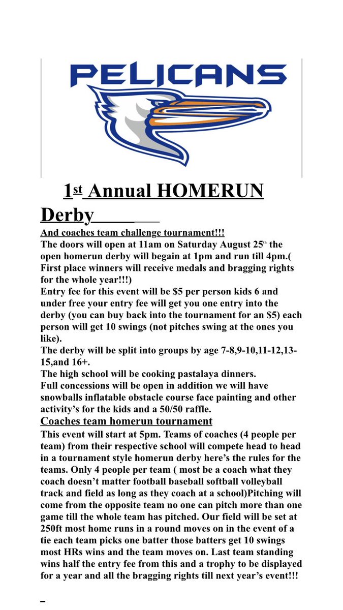 In addition to the homerun derby we will have lots of activities for the little ones and a chance for you too pick up game day gear for your team at Dons Sportsman booth !!!!