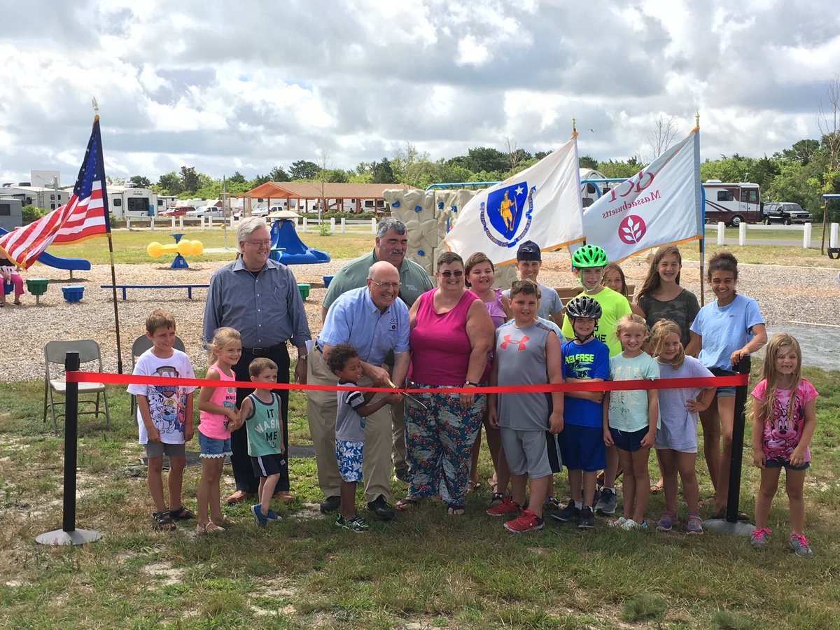 MassDCR's tweet photo. Today, the @MassDCR Commissioner with help from happy visitors cut the ribbon on a new playground at Scusset Beach State Reservation #MoreRoomForActivities https://t.co/dAc17LYyJv