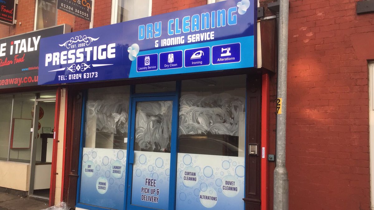 HotPrintDesign's tweet photo. Deane road # Bolton #presstige # dry cleaner # sign by #hot print # 07950288228 https://t.co/D4ByW4ZdDk