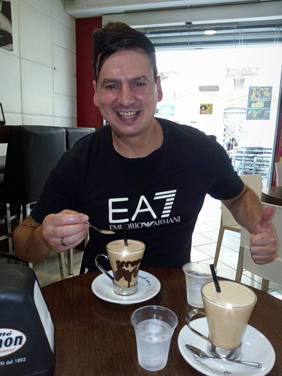 Rick sipping a shaken coffee at Amaretto di Saronno from the COFFE & CREAM bar in Acquaviva delle Fonti (Italy). ☕😋 #rickwesley #singer #songwriter #axelf #bar #shakencoffee #AmarettodiSaronno #Nutella #Summer2k18 #Armani #relax #wonderfullife