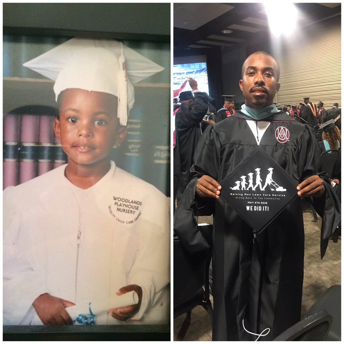 iamrodneysmith's tweet image. To the left is me graduating preschool &amp;amp; to the right is me receiving my Masters in social work . In high school or even in middle school, if you would have asked me where do I see myself in 10 years, it wouldn't have been this . I have learned that, with God, you are limitless .
