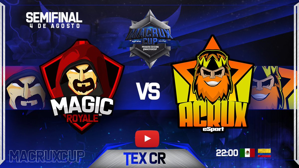[#Semifinal]⚔️
Duelo de anfitriones de la  <a href="/MacruxCup/">MacruxCup</a> .
a Dar lo mejor para lograr el pase a La Final @MagicRoyale01  vs <a href="/Acrux_eSport/">Acrux eSport</a> 
22:00🇨🇴🇲🇽