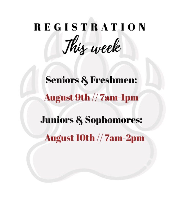 What’s up grizzlies!! Are you ready for school!? Registration is coming up for this year!!🐻