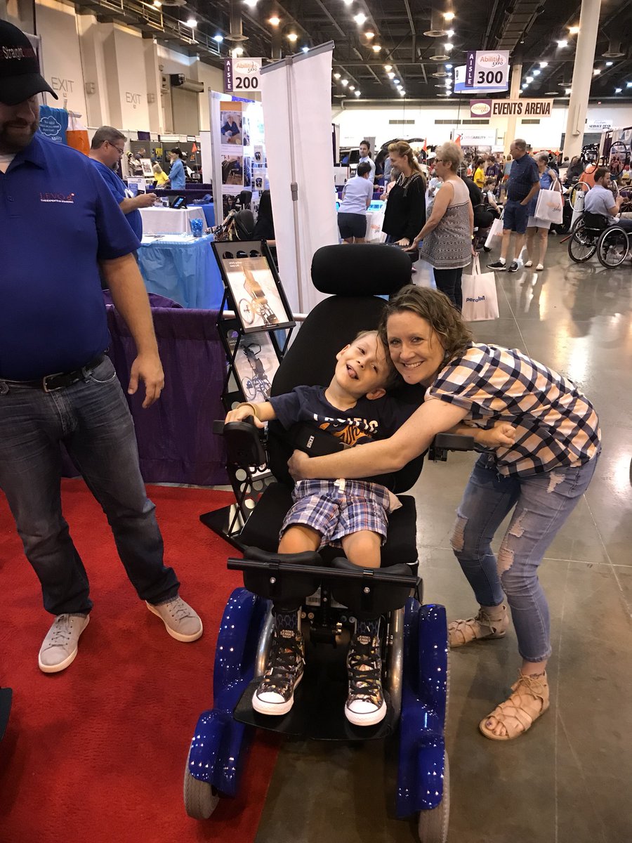 Proud mamma <a href="/AbilitiesExpo/">Abilities Expo</a> #abilitiesHOU2018! Standing for the first time with the LEVO C3-mid wheel, power propel, power standing chair. #gamechanger #swmedreps #bestjobever