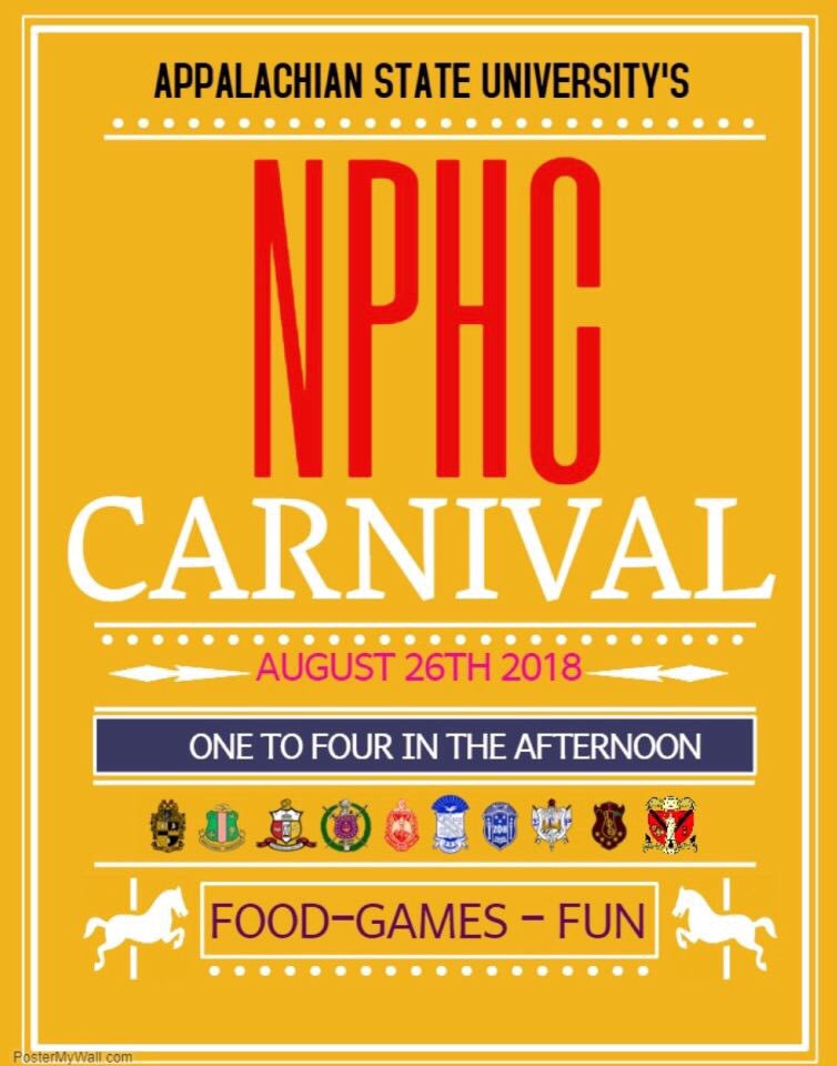 CUS_betachi's tweet photo. Don’t miss out on this year’s NPHC Carnival next Sunday! We’ll have food, games, and more! 🎪
#Carnival #WelcomeWeek #AppState19 #AppState20 #AppState21 #AppState22 https://t.co/qveNDIKl53