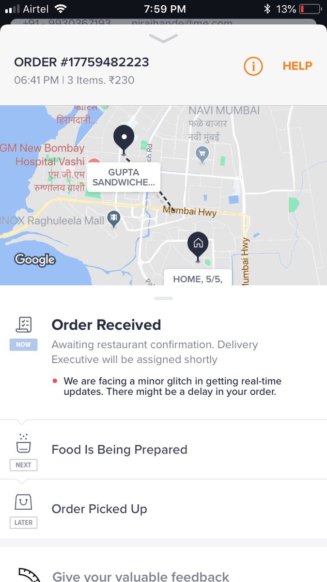 HandeNiraj's tweet photo. @swiggy_in Hi guys, your server is down, can’t get through to customer services, and 90 minutes through, still no food delivered. Please update https://t.co/pT7jm2MUl6
