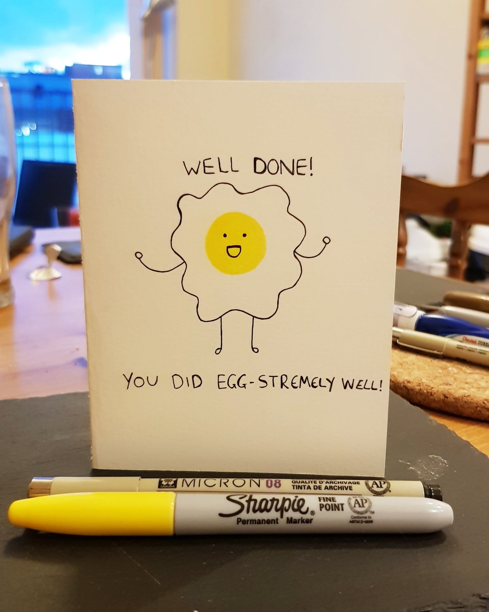 MASHcreativeart's tweet photo. 🍳 Egg-stremely well 🍳

A card to congratulate some fab A Level results. Sharpie and Micron pens. Who doesn't love a good pun??
#sharpie #yellow #micron #micronpens #micronpen #sharpieart #art #egg #pun #handmade #alevelresults2018 #pigmamicron #congrats #goodegg #university #uk https://t.co/fVJLnvmvzq