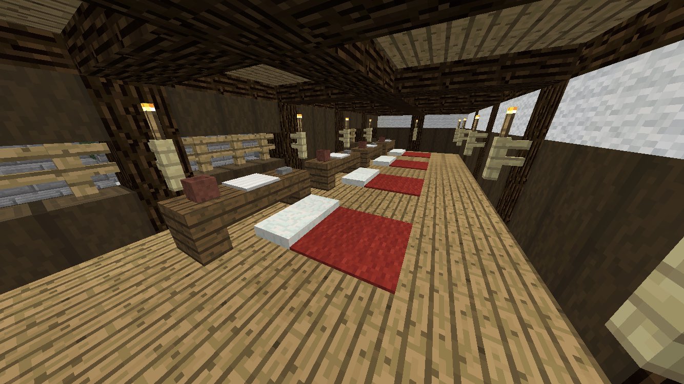 竹和 マイクラ和風建築 住宅 が完成しました 前回 アドバイスがありましたドアを旗に変更し 襖 ふすま を表現してみました W 内装は一階を 集会場 二階を 宿舎 にしています W 和風建築 マインクラフトpe T Co