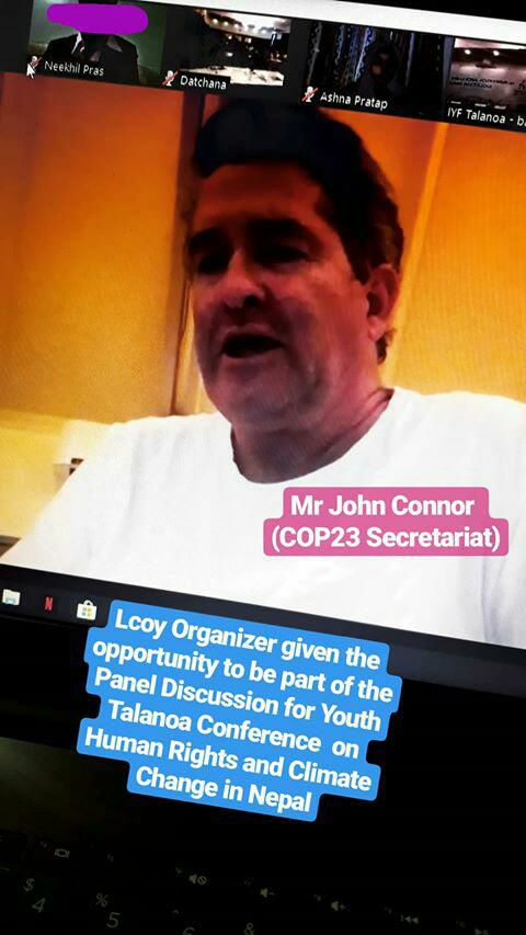 Coordinator Ashna Pratap and National Secretary Neehkil Prasad shared the panel with Ohchr and <a href="/COP23/">COP23</a> Executive director John Connor in Talanoa conference on human rights &amp; climate change in Nepal #zoomcall #vinakayoungo