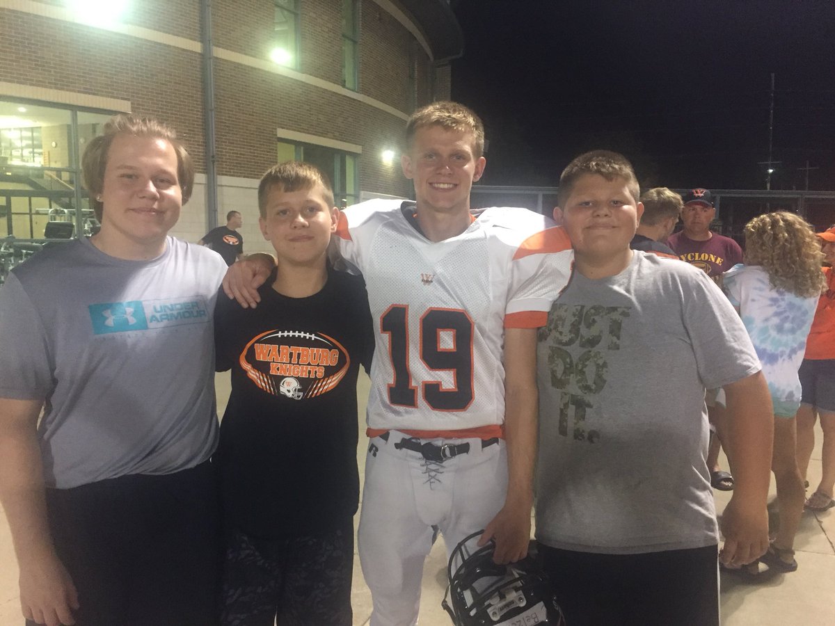 mashellbelzer's tweet photo. Got to see this kid play his first scrimmage as a Wartburg Knight! Certainly different seeing him in the #19 jersey and even more so in black orange! Excited to watch him on this next journey! https://t.co/iCHKyBDNgW