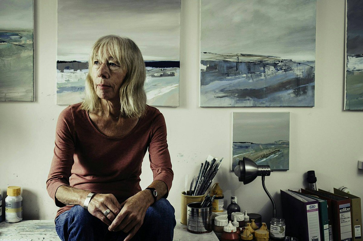 Painter Marian Young at Venue #32 in Bridport by @petemillsonphotog (i) @petemillson (t)  for Bridport &amp; West Dorset Open Studios 8-16th September 2018 ow.ly/LfSH30lseqU