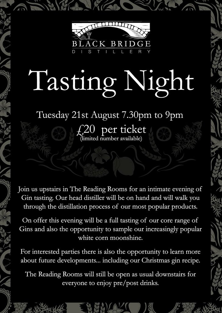 micropub_farr's tweet photo. We are delighted to be hosting another great event by Black Bridge distillery. See you Tuesday! 🍸 https://t.co/jyirQVm0oK