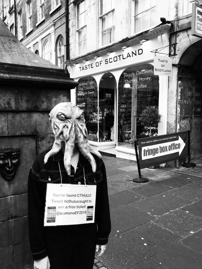 Cthulu is basking in some Scottish culture on the #EdFringe Mile! Tweet us with #CthuluCaught to win a FREE TICKET to Alistair McDowall’s POMONA! 20-25 August 2018 <a href="/theSpaceUK/">theSpaceUK</a> Studio: Triplex (Venue 38)