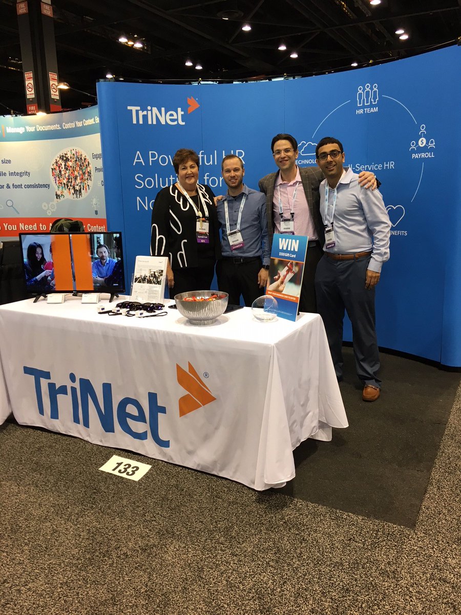 TriNet's tweet photo. Attention ASAE annual meeting attendees: The TriNet team is set up and ready for you at booth #133. These friendly faces would love to hear about the important work you do and enter your name in our drawing for the chance to win a great prize. @ASAEannual #ASAE18 #TriNetNonprofit https://t.co/kH4pz43wQx